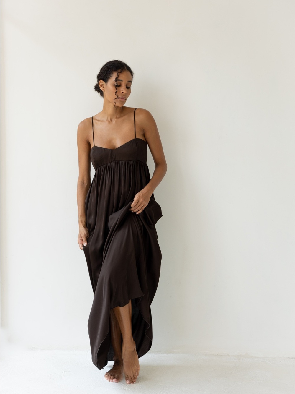Women's BAHHGOOSE Rio Cocoa Brown Spaghetti-Strap Maxi Dress medium/large NWT